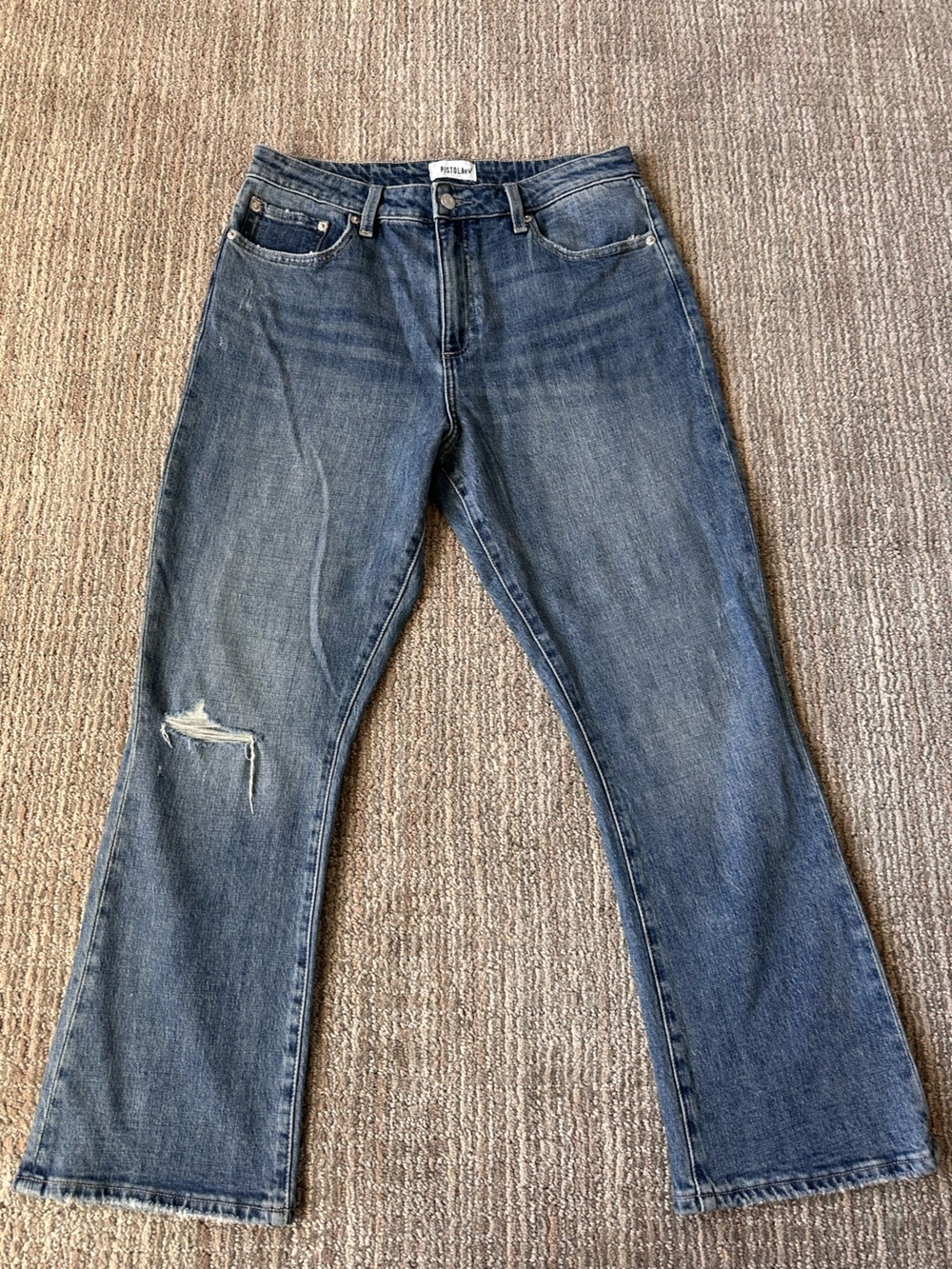 Pistola Size 30 Distressed Crop Flare Jeans High Rise Raw Hem Blue Denim - Picture 8 of 10